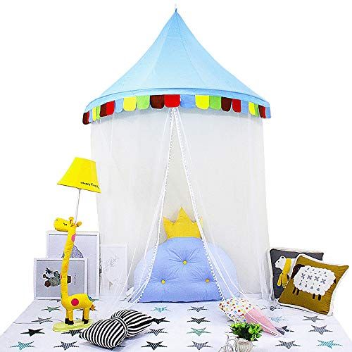  [아마존베스트]LifeEase Baby Bed Canopy, Princess Hanging Play Tent, Round Hoop Crib Netting for Bedroom Decoration, Study Indoor Reading Corner, Children Play Tent Castle (Dark Blue)