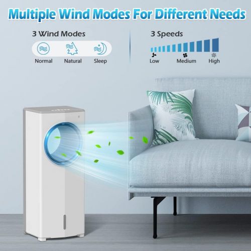  LifePlus 3 In 1 Portable Evaporative Air Cooler, Swamp cooler for Room W/ Cold Air, Quiet Bladeless Water Cooling Fan W/ Remote Control, 7H Timer, 3 Speed Levels And 4 Wind Modes For Bedroo