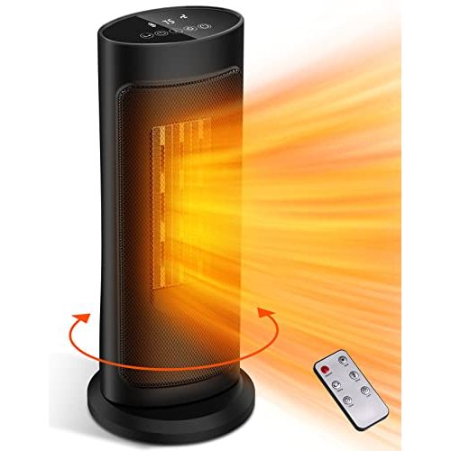  Space Heater for Indoor Use, LifePlus 50° Oscillating Portable Electric Heater with Thermostat, Ceramic Heater with Remote Control, 12H Timer for Home Office