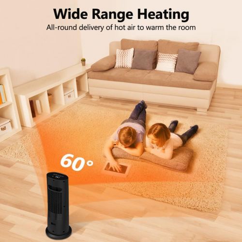  Space Heater for Indoor Use, LifePlus 50° Oscillating Portable Electric Heater with Thermostat, Ceramic Heater with Remote Control, 12H Timer for Home Office