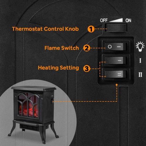  LifePlus Electric Fireplace Stove, Space Heater for Indoor Use, Fireplace Heater with Realistic Flame Effect, Portable & Overheat Protection, Style Retro Freestanding Bedroom Fireplace Heat
