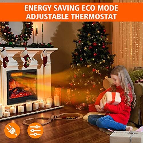  LIFEPLUS 22 Electric Fireplace Insert Infrared Quartz Recessed Heater with Remote Control 12h Timer with Log Flame Effect LED Display Adjustable Thermostat Overheat Protection for