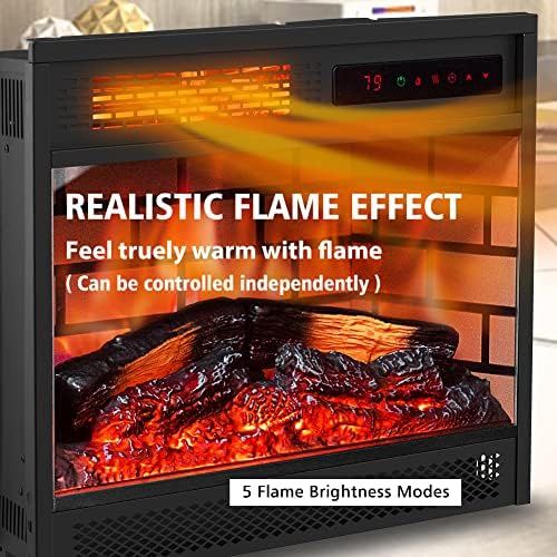  LIFEPLUS 22 Electric Fireplace Insert Infrared Quartz Recessed Heater with Remote Control 12h Timer with Log Flame Effect LED Display Adjustable Thermostat Overheat Protection for