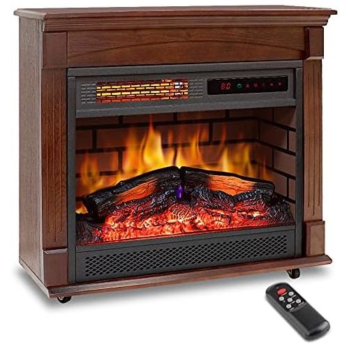  LifePlus Electric Fireplace Mantel Heater 27 Freestanding, Wooden Infrared Quartz for Indoor Use with Logs Set Realistic Flame Effect, Remote Control & 12H Timer Overheat Auto Shut Off Ther