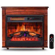 LifePlus Electric Fireplace Heater with Wooden Mantel 27”- Freestanding Infrared Space Heater with Adjustable Flame Thermostat Panel Remote Control Timer Overheat Protection for Indoor Use