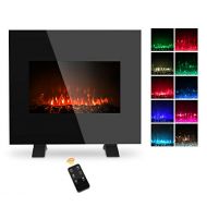 LifePlus Electric Fireplace Wall Mounted Heater, 1500W Freestanding Fireplace Heater with 10 Colorful Flame Brightness Adjustment, 3D Realistic Flame Effect, Full Screen Glass & Remote Cont