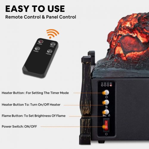  LIFEPLUS Electric Fireplace Log Set Heater with Realistic Flame Effect with Ember Bed Remote Control Overheating Protection for Indoor Use 8H Timer Infrared Heater with Adjustable