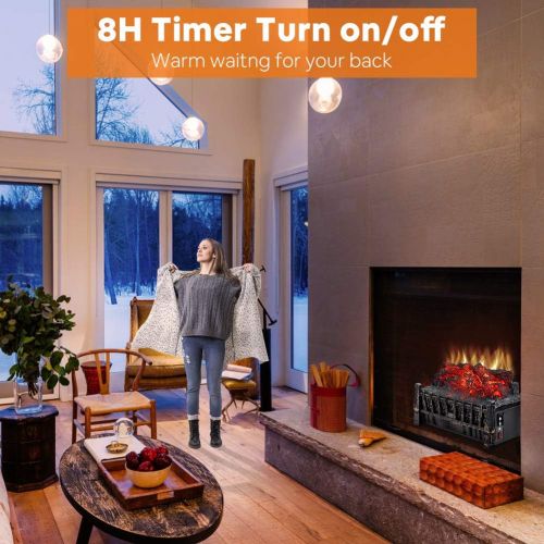  LIFEPLUS Electric Fireplace Log Set Heater with Realistic Flame Effect with Ember Bed Remote Control Overheating Protection for Indoor Use 8H Timer Infrared Heater with Adjustable