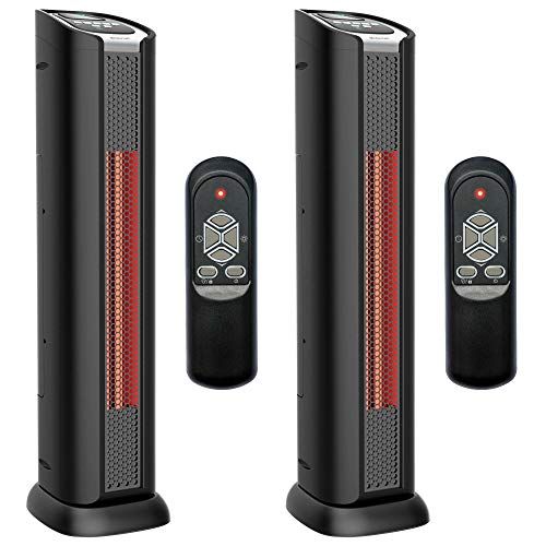  LifeSmart 2 Element Quartz Infrared 24-Inch Electric Portable Tower Indoor Room Space Heater and Fan, Black (2 Pack)