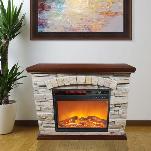  LifeSmart Large Square Infrared Faux Stone Fireplace, FP2043