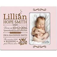 [아마존베스트]LifeSong Milestones Personalized New Baby Birth Announcement Picture Frame for Newborn Boys and Girls Custom Engraved Photo Frame for New mom and dad Parents and Grandparents (Pink