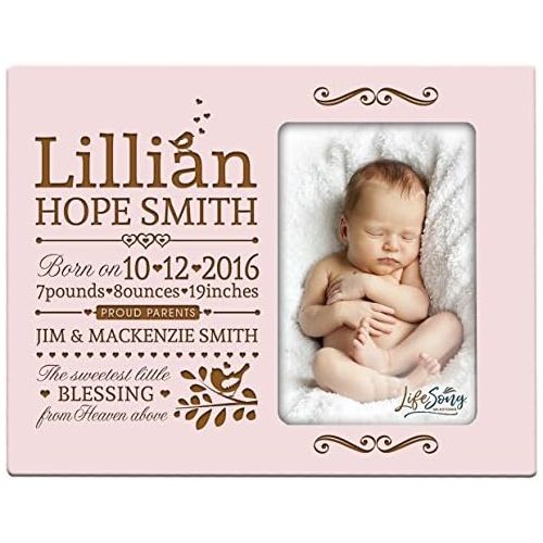  [아마존베스트]LifeSong Milestones Personalized New Baby Birth Announcement Picture Frame for Newborn Boys and Girls Custom Engraved Photo Frame for New mom and dad Parents and Grandparents (Pink