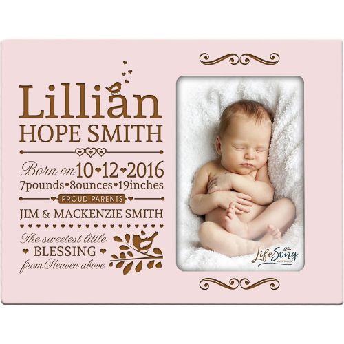  [아마존베스트]LifeSong Milestones Personalized New Baby Birth Announcement Picture Frame for Newborn Boys and Girls Custom Engraved Photo Frame for New mom and dad Parents and Grandparents (Pink