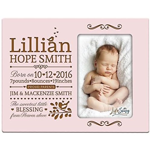  LifeSong Milestones Personalized New Baby Birth Announcement Picture Frame for Newborn Boys and Girls Custom Engraved Photo Frame for New mom and dad Parents and Grandparents (Pink)