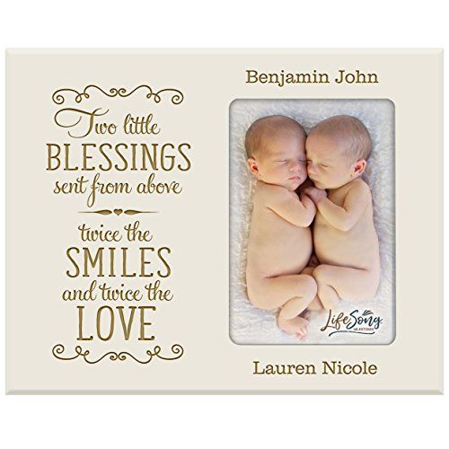  LifeSong Milestones Personalized New Baby Gifts for Twins Picture Frame for Boys and Girls Custom Engraved Photo Frame for New Parents Nana,Mimi and Grandparents (Ivory)