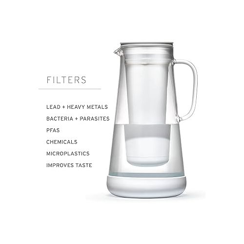  LifeStraw Home - Water Filter Pitcher, 7-Cup, White, Glass with Silicone Base, White, for everyday protection against bacteria, parasites, microplastics, lead, mercury, PFAS and a variety of chemicals