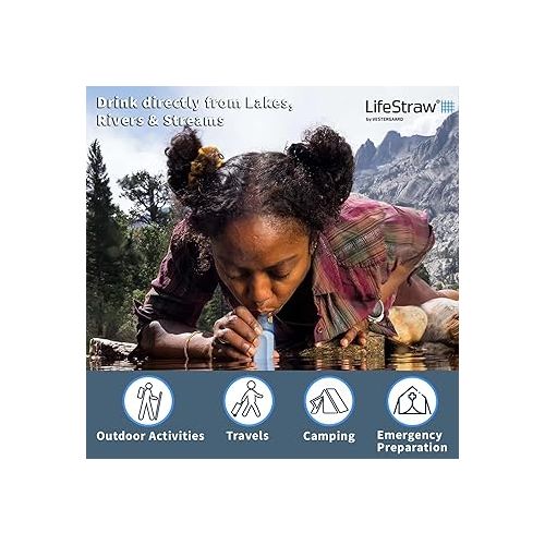  LifeStraw Peak Series Personal Water Filter for Hiking, Camping, Travel, and Emergency Preparedness, 1 Pack, Mountain Blue