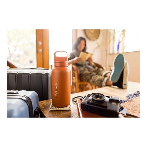  LifeStraw Go Series - Insulated Stainless Steel Water Filter Bottle for Travel and Everyday use removes Bacteria, parasites and microplastics, Improves Taste, 1L Laguna Teal