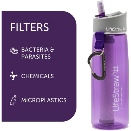  [아마존베스트]LifeStraw Go Water Filter Bottle with 2-Stage Integrated Filter Straw for Hiking, Backpacking, and Travel, Purple