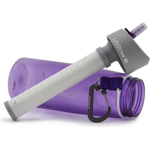  [아마존베스트]LifeStraw Go Water Filter Bottle with 2-Stage Integrated Filter Straw for Hiking, Backpacking, and Travel, Purple