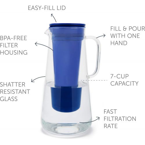  [아마존베스트]LifeStraw Home 7-Cup Glass Water Filter Pitcher Tested to Protect Against Bacteria, Parasites, Microplastics, Lead, Mercury, and a Variety of Chemicals