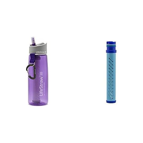  [아마존베스트]LifeStraw Go Water Bottle 2-Stage with Integrated 1 000 Liter LifeStraw Filter and Activated Carbon Purple w/ LifeStraw Go Water Bottle 2-Stage Replacement Filter, Blue