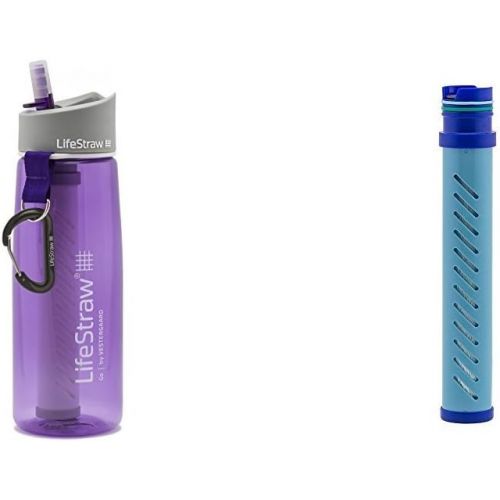  [아마존베스트]LifeStraw Go Water Bottle 2-Stage with Integrated 1 000 Liter LifeStraw Filter and Activated Carbon Purple w/ LifeStraw Go Water Bottle 2-Stage Replacement Filter, Blue