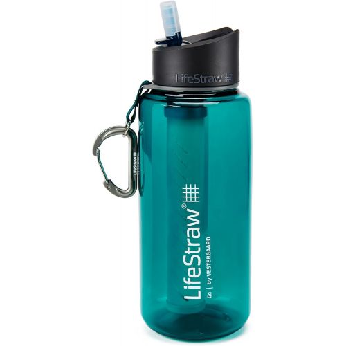  LifeStraw Go 1L Water Filter Bottle with 2-Stage Integrated Filter Straw for Hiking, Backpacking, and Travel, Teal