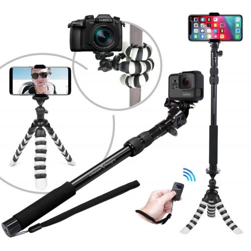  LifeStyle Designs NEW HD Flexible Tripod & Selfie Stick 6-in-1 Kit w Bluetooth Remote  Best Video & Vlog Stand for Any Phone, GoPro or Camera: iPhone XS Max  XS  X  8  7  6  Plus, Samsung S9