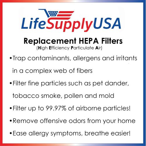  LifeSupplyUSA Replacement HEPA Filter to fit Hamilton Beach 04912 TrueAir Air Purifier Models 04160, 04161, 04150