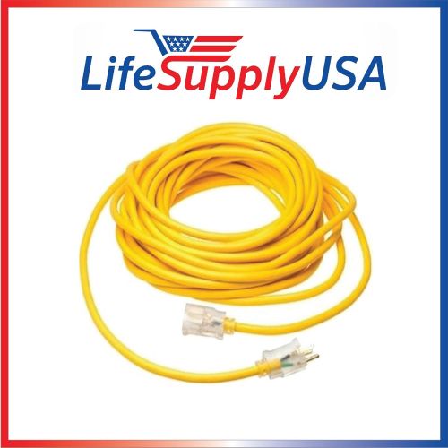  LifeSupplyUSA 12/3 50ft 50 Feet 300V SJT Extension Cord LED Lighted End Prong for Indoor + Outdoor use