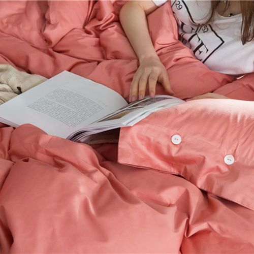  LifeTB Solid Coral Red Cotton Duvet Cover Set King Luxury Soft 3 Piece Bedding Set Hotel Quality Egyptian Cotton Comforter Cover Set Modern Girls Wedding Bedding Collection King Bed Home