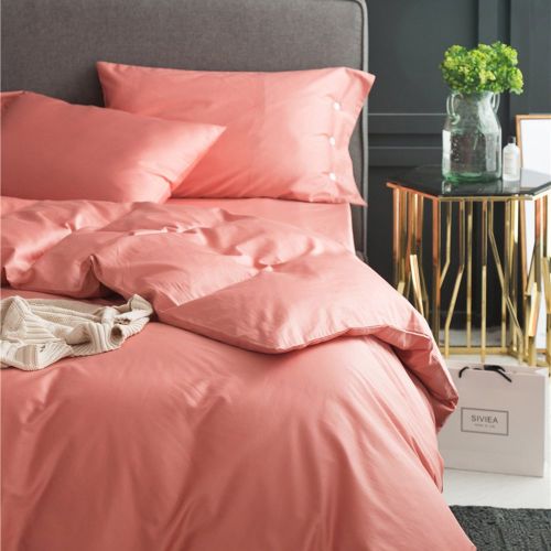  LifeTB Solid Coral Red Cotton Duvet Cover Set King Luxury Soft 3 Piece Bedding Set Hotel Quality Egyptian Cotton Comforter Cover Set Modern Girls Wedding Bedding Collection King Bed Home