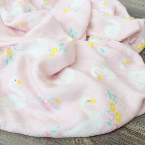  LifeTree 2 Layers Toddler Blankets, Bamboo Cotton Muslin Baby Blankets for Girls, Lightweight Soft Crib Blankets 45 x 45 inches, Baby Shower Gift, Swan Print