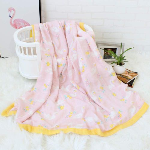  LifeTree 2 Layers Toddler Blankets, Bamboo Cotton Muslin Baby Blankets for Girls, Lightweight Soft Crib Blankets 45 x 45 inches, Baby Shower Gift, Swan Print
