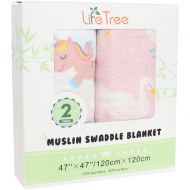 LifeTree Muslin Swaddle Blankets Girl - 2 Pack Unicorn & Swan Baby Shower Gifts, Breathable, Soft and...