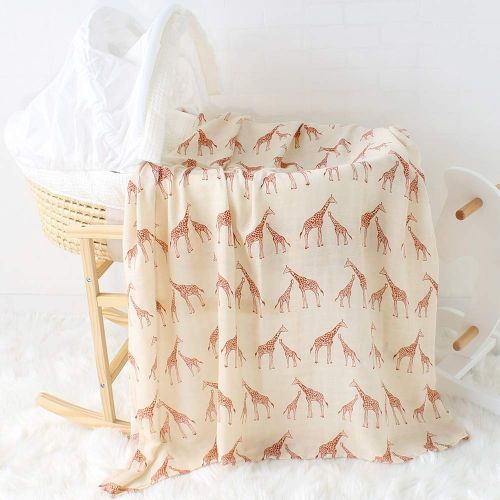  LifeTree Muslin Swaddle Blankets - Giraffe Print Muslin Blankets Baby Shower Gifts, 70% Bamboo 30% Cotton, 47 x 47 inches Breathable, Soft Nursing Cover, Wrap, Burp Cloth