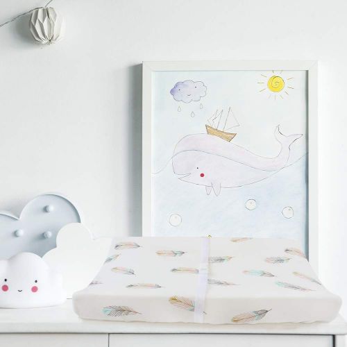  [아마존베스트]LifeTree Changing Pad Cover - Feather Print Premium Cotton Diaper Cradle Sheet for Baby Boys or Girls,Fits Standard Contoured Changing Table Pads