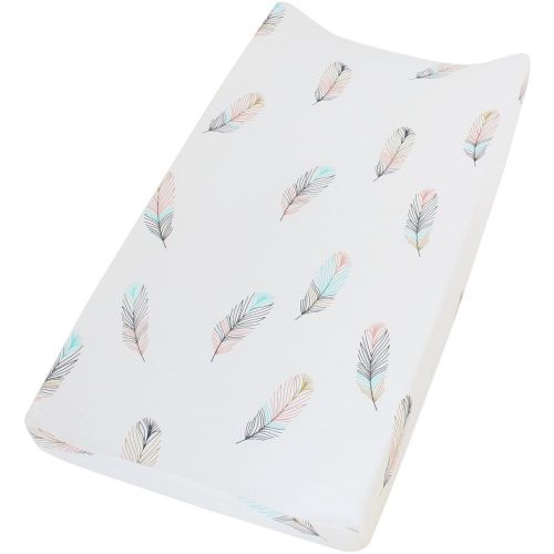  [아마존베스트]LifeTree Changing Pad Cover - Feather Print Premium Cotton Diaper Cradle Sheet for Baby Boys or Girls,Fits Standard Contoured Changing Table Pads