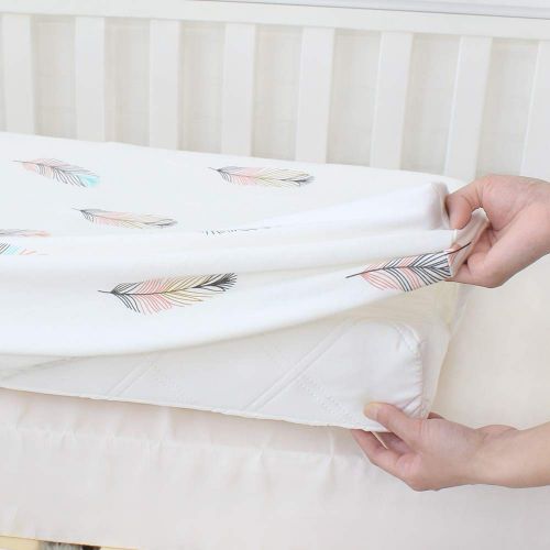  [아마존베스트]LifeTree Changing Pad Cover - Feather Print Premium Cotton Diaper Cradle Sheet for Baby Boys or Girls,Fits Standard Contoured Changing Table Pads