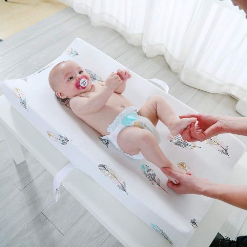  [아마존베스트]LifeTree Changing Pad Cover - Feather Print Premium Cotton Diaper Cradle Sheet for Baby Boys or Girls,Fits Standard Contoured Changing Table Pads