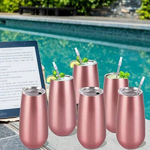  [아마존베스트]Lifecapido 6 Pack Stemless Double Insulated Champagne Flute Tumbler with Lid, 6 Oz Unbreakable Reusable Cocktail Champagne Toasting Glasses, Good Gift for Friends Family Christmas Birthday, R