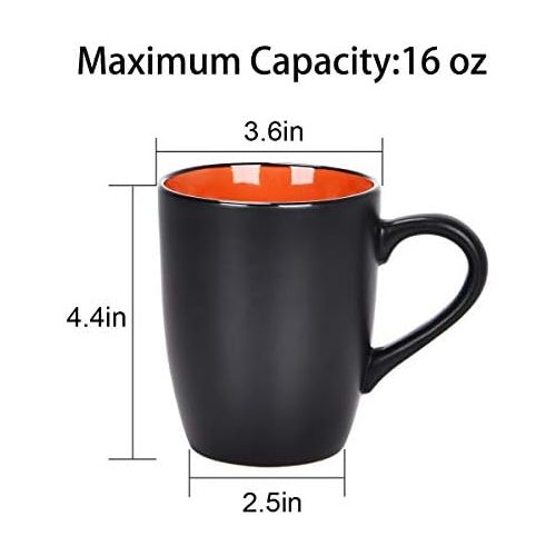  [아마존베스트]Lifecapido Set of 6 Coffee Mug Sets, 16 Ounce Ceramic Coffee Mugs Restaurant Coffee Mug, Large-sized Black Coffee Mugs Set Perfect for Coffee, Cappuccino, Tea, Cocoa, Cereal, Black outside an