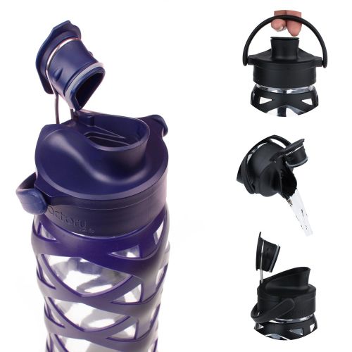  Lifefactory LF532003C4 BPA-Free Glass Active Flip Cap and Silicone Sleeve Water bottle, 22 oz, Aubergine