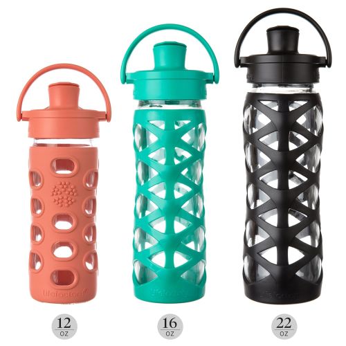  Lifefactory LF532003C4 BPA-Free Glass Active Flip Cap and Silicone Sleeve Water bottle, 22 oz, Aubergine