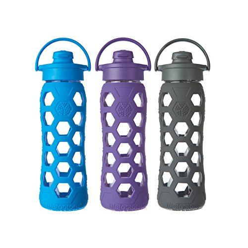  Lifefactory 22-Ounce BPA-Free Glass Water Bottle with Flip Cap and Silicone Sleeve, Ocean