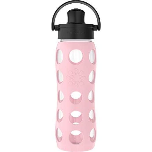  Lifefactory 22-Ounce BPA-Free Glass Water Bottle with Active Flip Cap and Protective Silicone Sleeve, Desert Rose