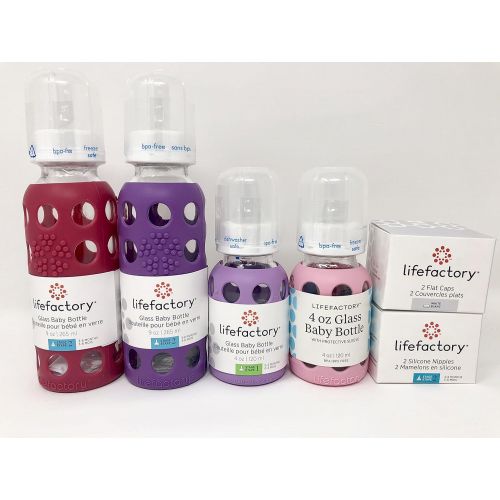  Lifefactory Glass Baby Bottles 4 Pack Starter Kit (Girls)
