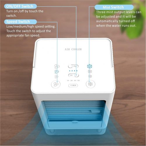  Lifeh Personal Air Cooler, Portable Air Conditioner Fan with 1/2/4/8H Timer, Operated 3 Wind Speeds & 3 Refrigeration, Ice Cooler Fan for Home Bedroom Office Outdoor