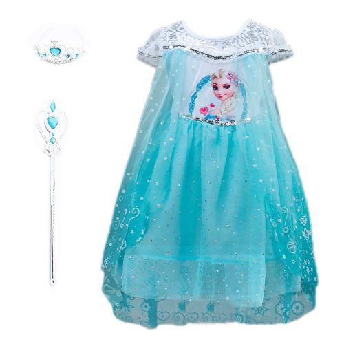  Lifereal Princess Frozen Party Costume Dress for Kids with Tiara Necklaces and Wand